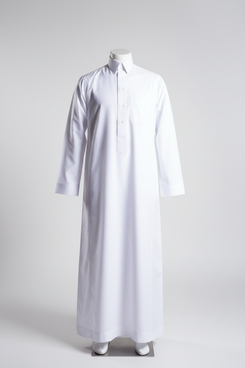 Daffah Classic White Thobe – Cotton & Polyester Blend